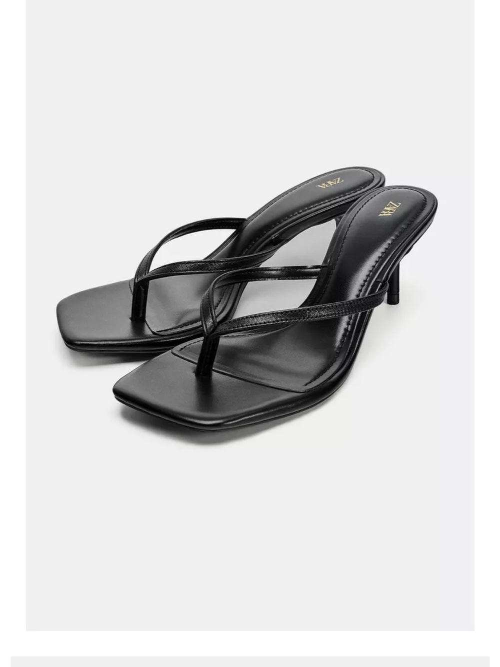 THE VIRAL ZARA Black Square-Toe Kitten Heel Thong Sandals